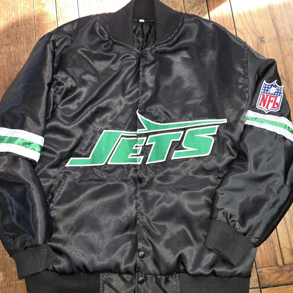 Black Satin New York Jets Jacket Size Large Method Man Starter Bootleg Wu Tang
